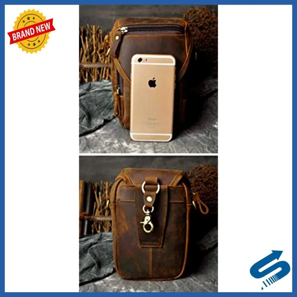 Genuine Leather Small Messenger Bag Adjustable Strap Waist Pack